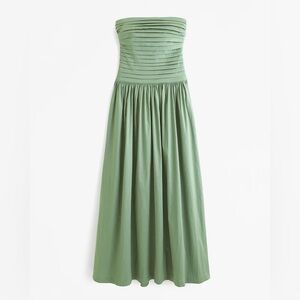 Abercrombie & Fitch Strapless Pleated drop waist Maxi Dress - Sage